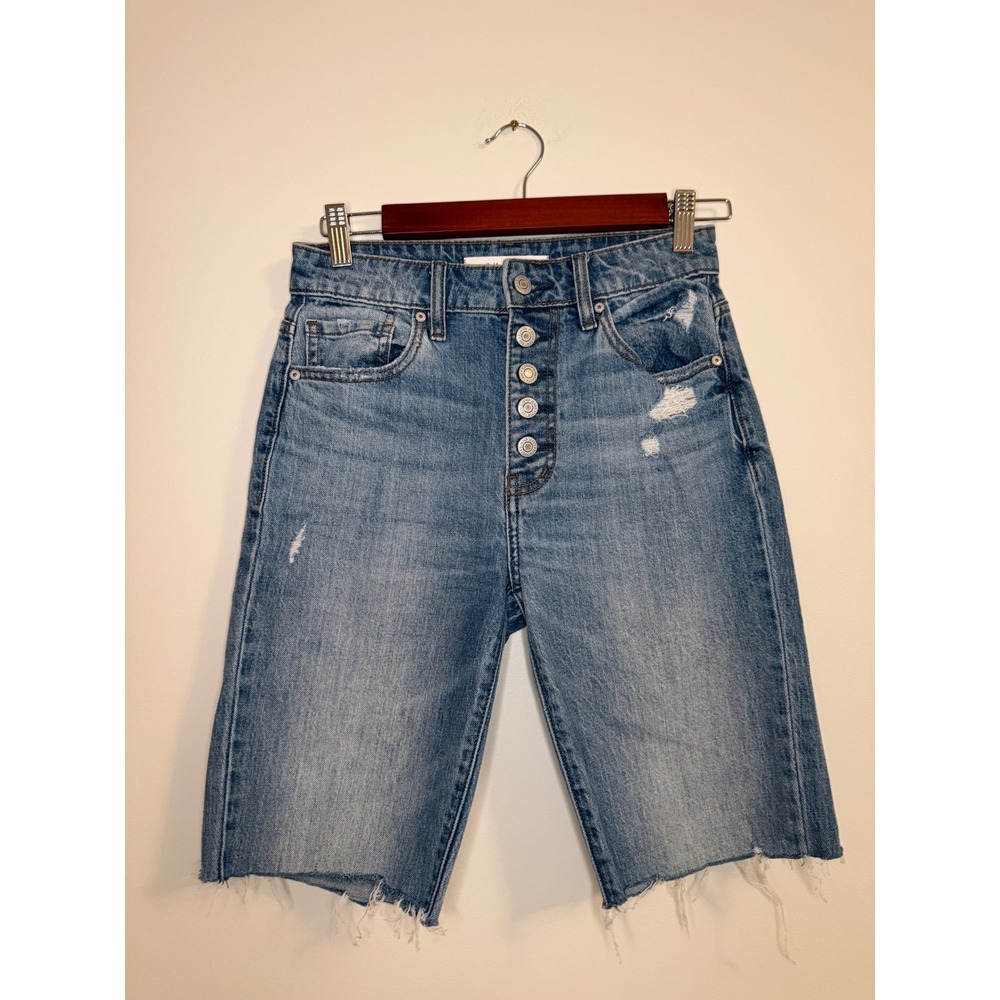 Eunina Tobi Super High Rise Mom Jean Shorts Bermuda Distressed Denim Size 25